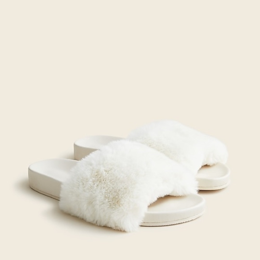 J.Crew Pacific faux fur fluffy-strap slides shoes in ivory white BA189